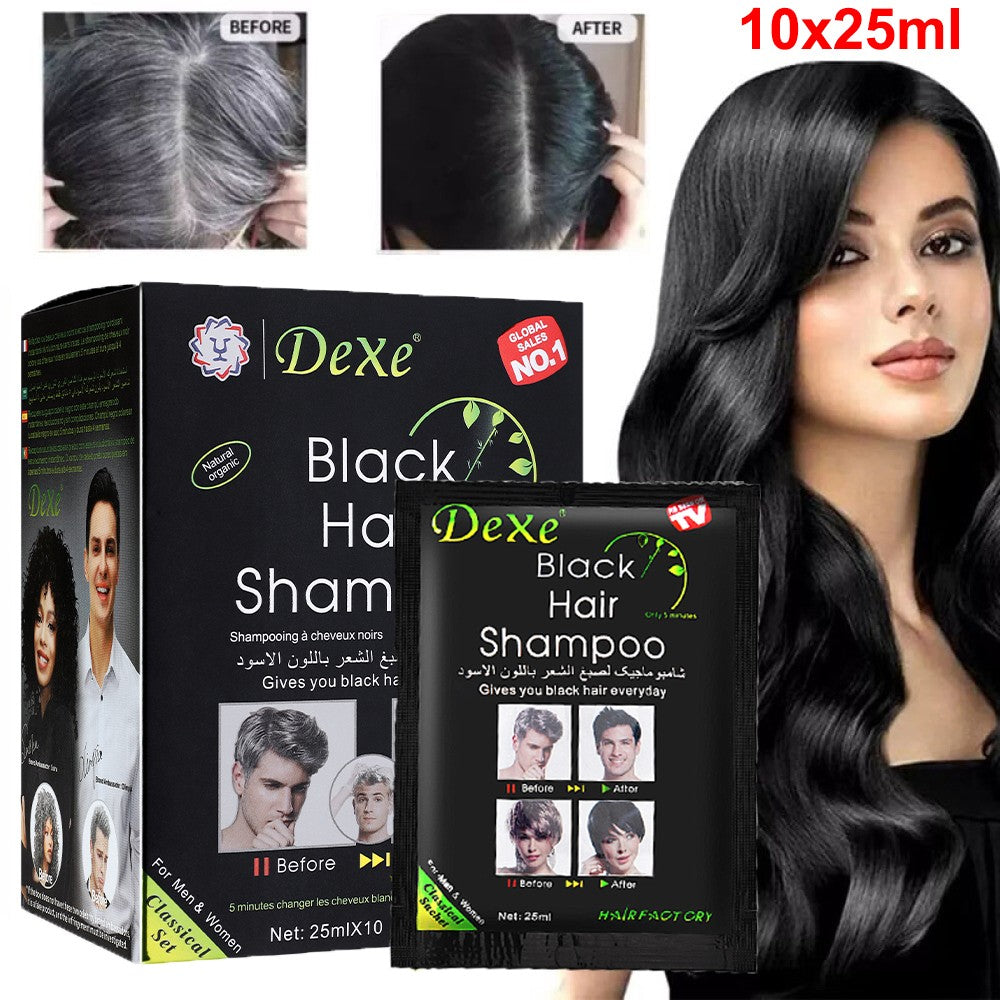 Black Hair Dye Shampoo - 10x25ml Herbal Color Treatment