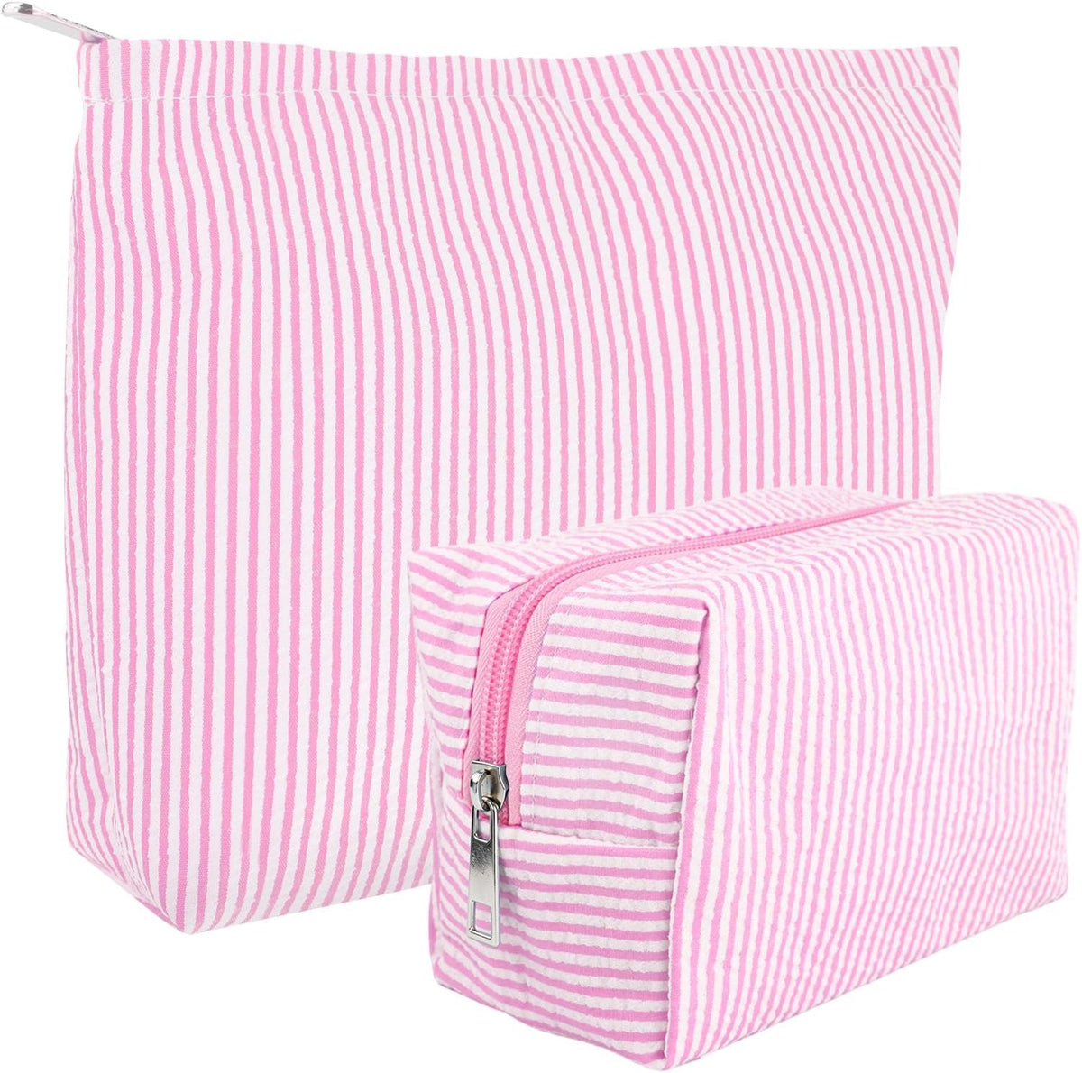 Pink Striped Makeup Bag Set for Women - Cosmetic and Travel Organizer
