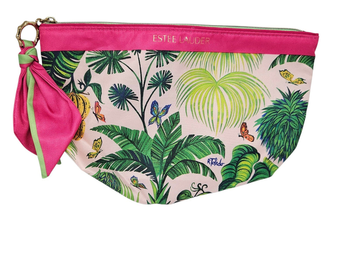 Estée Lauder Ruben Toledo Tropical Cosmetic Makeup Bag Pink Green 6x10x3 Inches