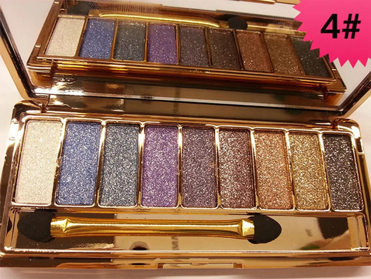 9-Color Glitter Eyeshadow Palette with Makeup Brush Set - Vibrant & Long Lasting