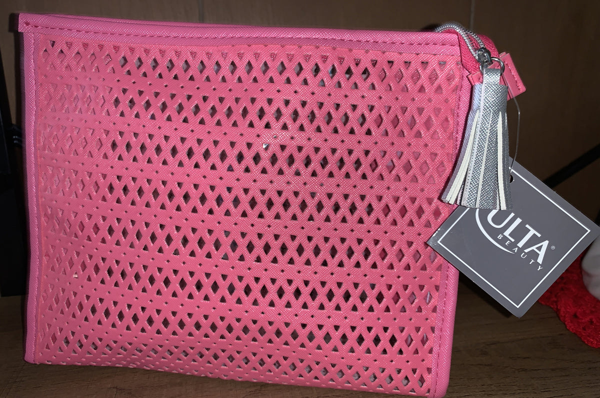 Makeup Cosmetic Bag with Coral Pink Diamond Cutout and Silver Zipper Tassel
