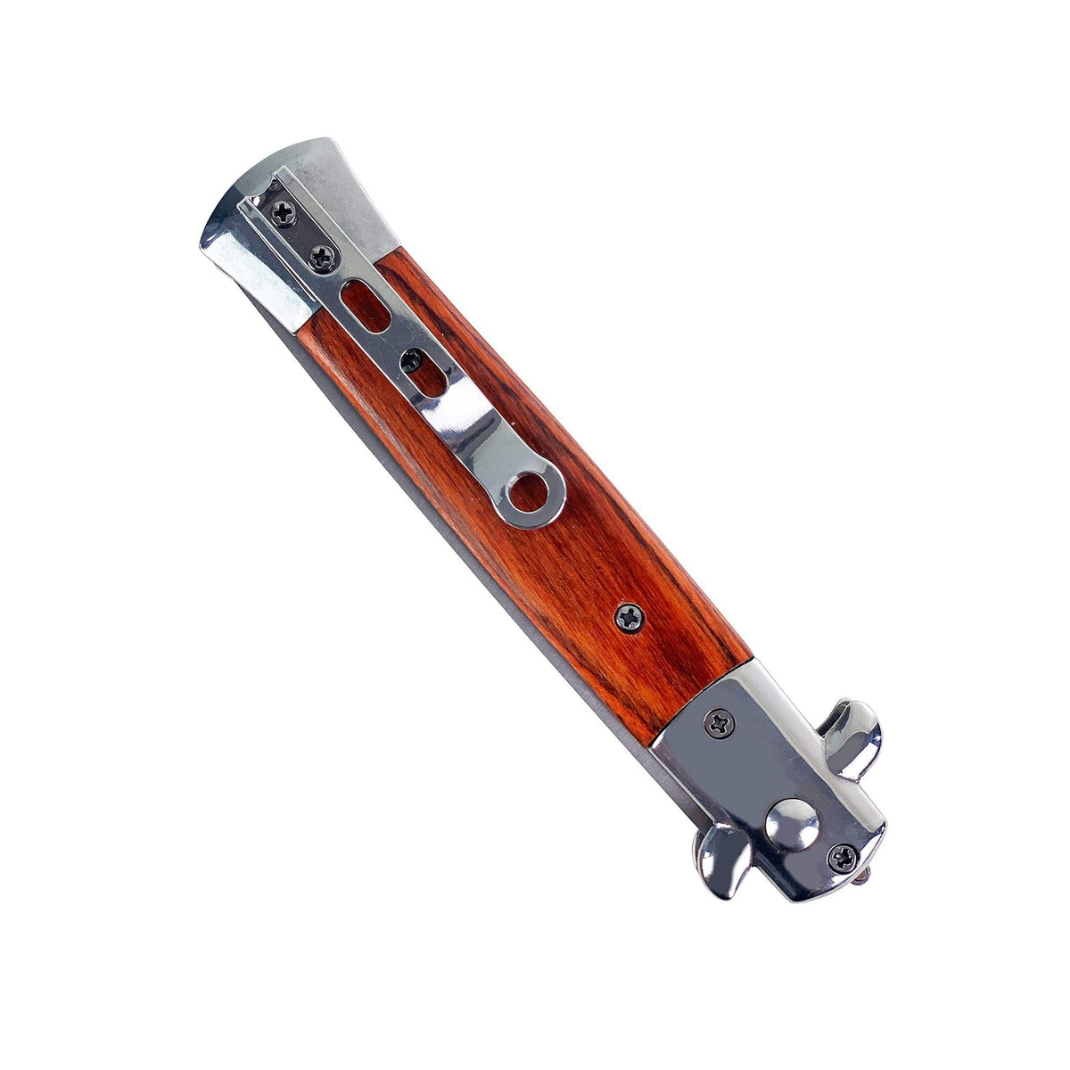 Switchblade Comb Pocket Knife Hair Brush - Automatic Folding Barber Comb in Wood Grain