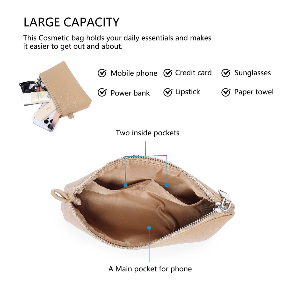PU Leather Makeup Bag Small Cosmetic Storage Organizer