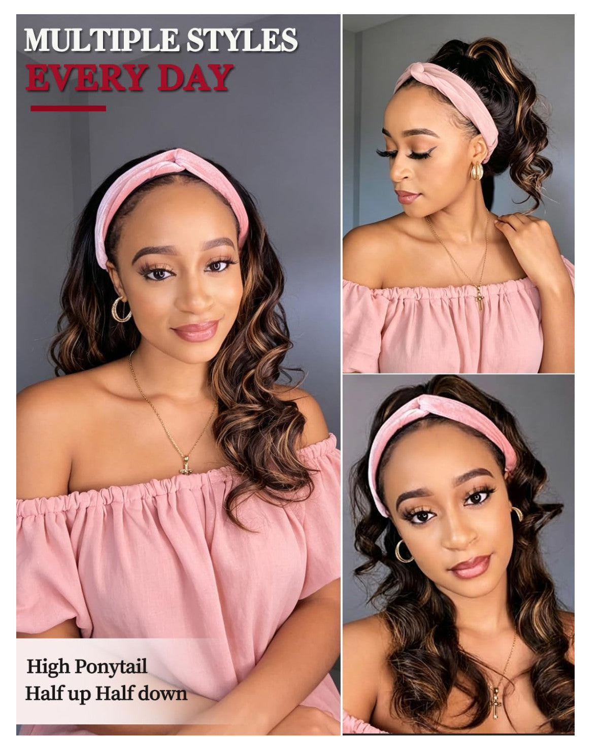 Long Body Wave Synthetic Headband Wig - Glueless 24 Inch for Black Women