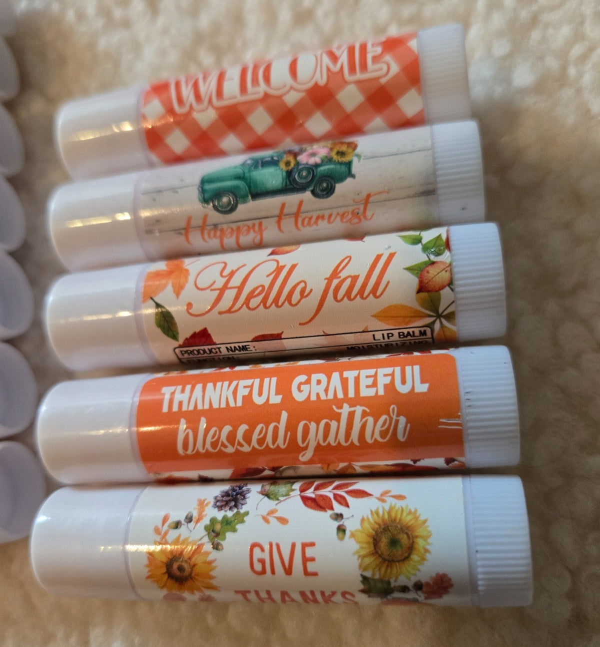 Pumpkin Pie Lip Balm Set - 25 Moisturizing Fall Lip Care with Cute Labels