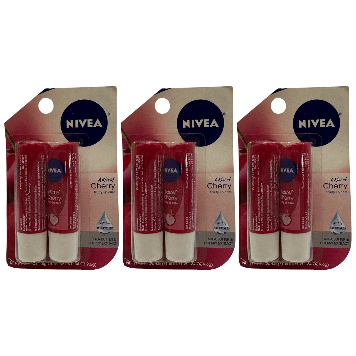 Lot of 6 Nivea Cherry Tinted Lip Care with Shea Extract - Discontinued