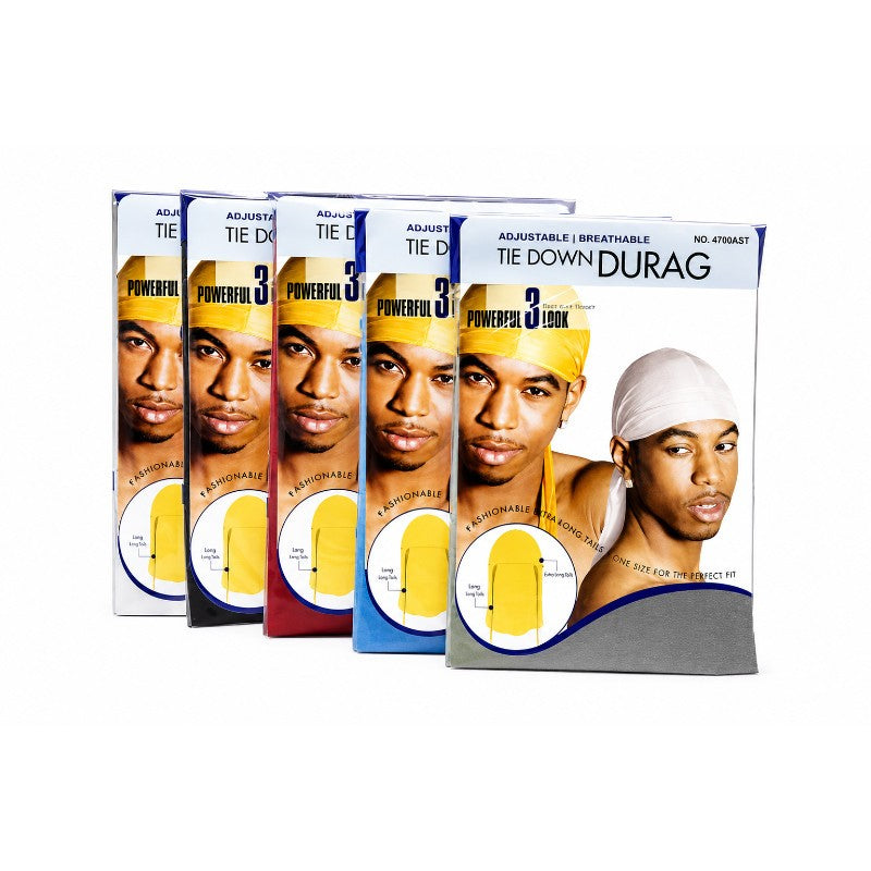 Black Tie Down Durag Pack - Silk Headwrap Cap for Wave Styling