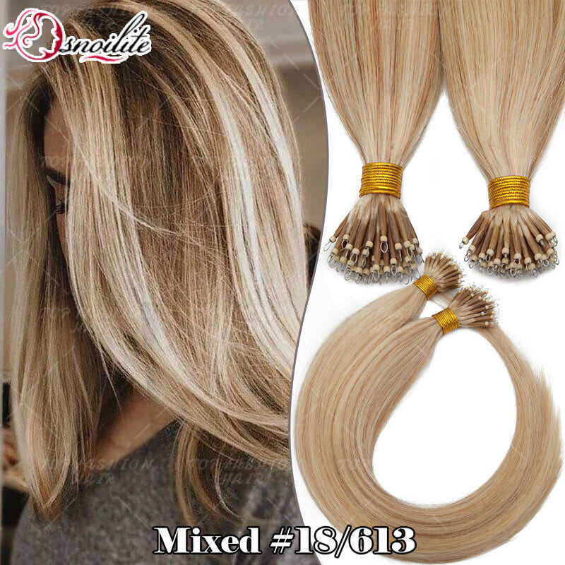 Human Remy Hair Extensions Micro Loop Nano Ring Full Head Salon Use