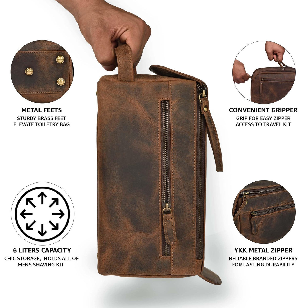 Leather Travel Toiletry Bag - Waterproof Premium Leather Organizer for Men & Women