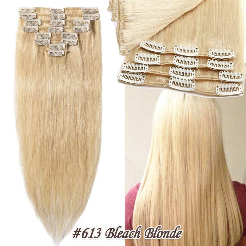 Clip-In Hair Extensions Full Head 100% Remy Human Hair - Multiple Colors & Lengths