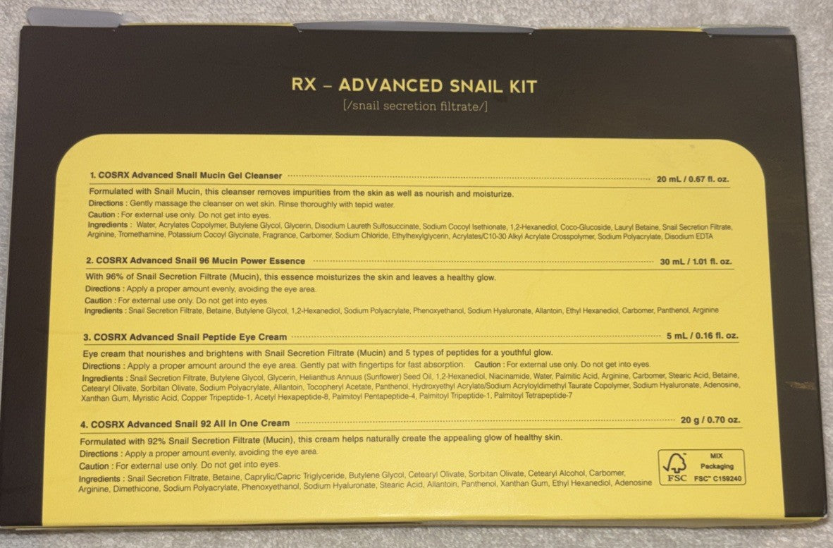 COSRX Snail Skincare Kit - Mucin Essence, Cream & Cleanser Travel Size