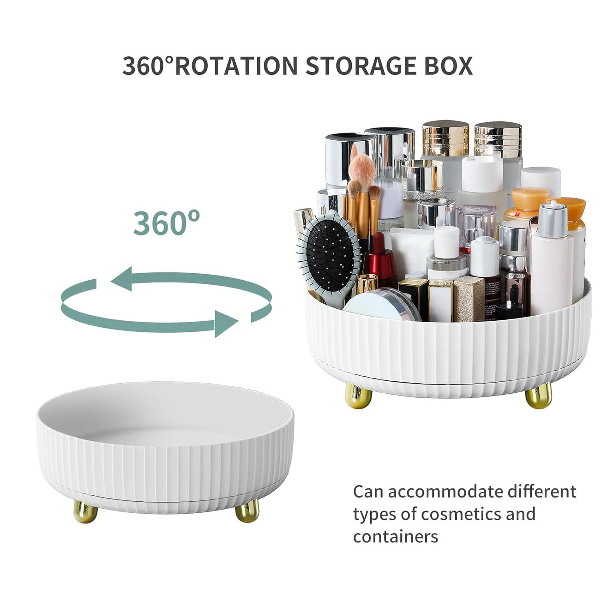 Rotating Makeup Organizer Tray with Perfume Holder - 360° Turntable, White