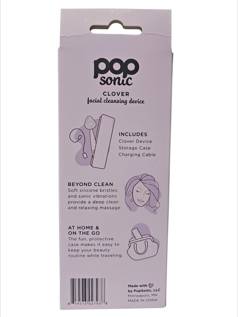 Pop Sonic Clover Facial Cleansing Device with Lavender and Marble Case