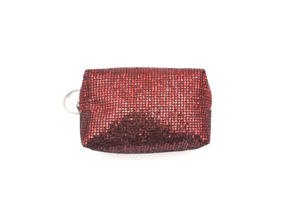 Mini Sequin Cosmetic Bag Coin Purse with Key Ring - 4 Inch Red Sparkle