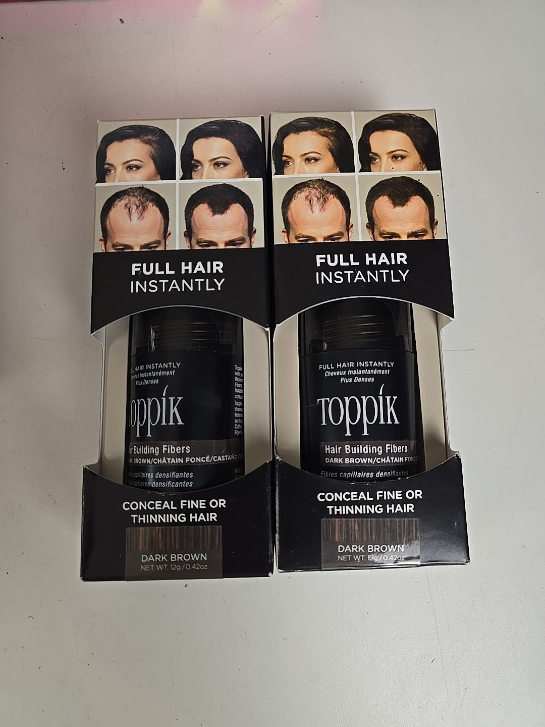 (2) Toppik Hair Building Fibers New In Packaging 0.42 oz DARK BROWN
