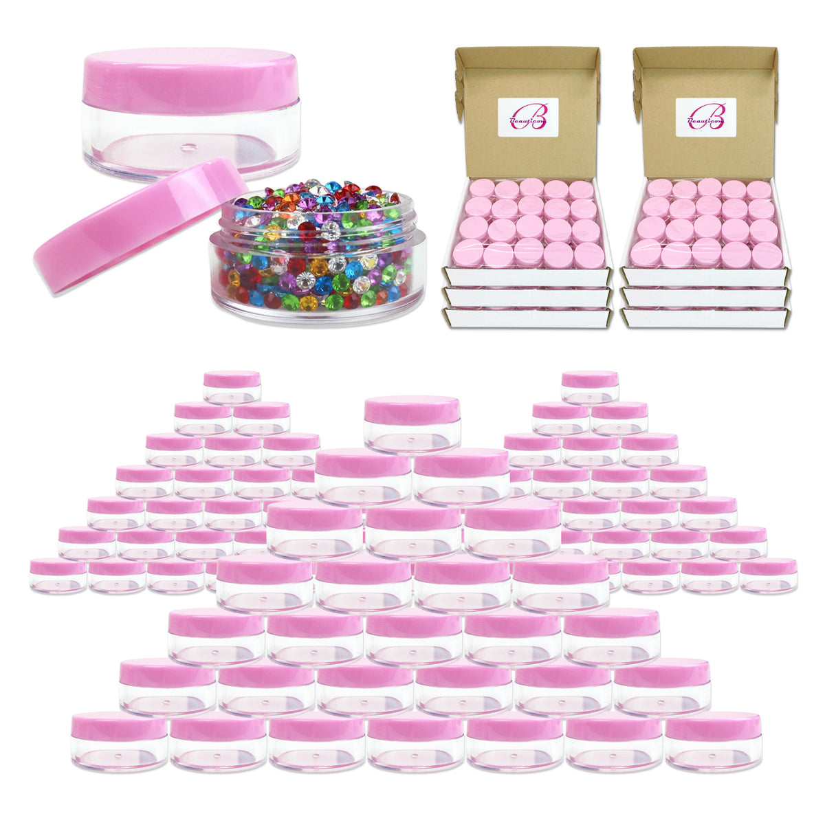 600 Pcs 10G Clear Plastic Cosmetic Sample Jars with Pink Lids - Reusable Makeup & Skincare Containers