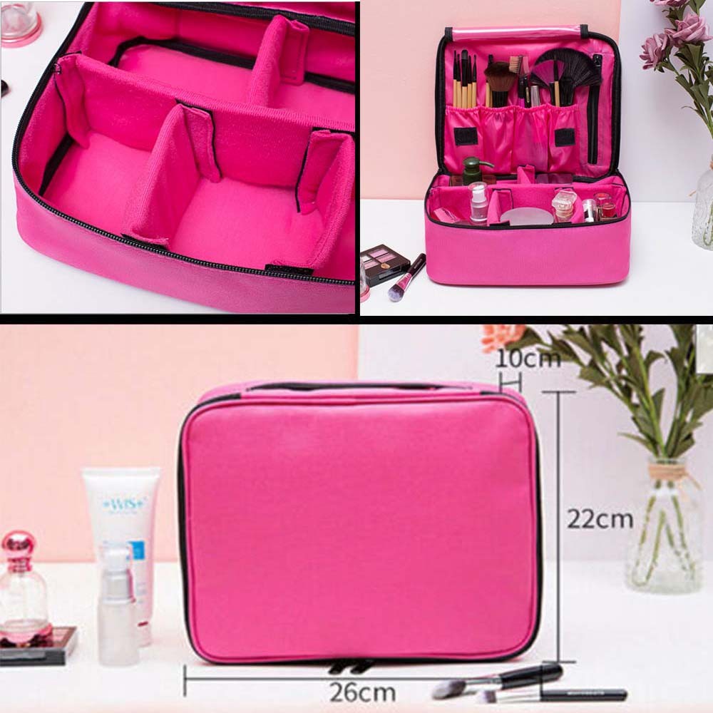 Pink Makeup Bag with Handle - Travel Cosmetic Organizer & Wash Bag