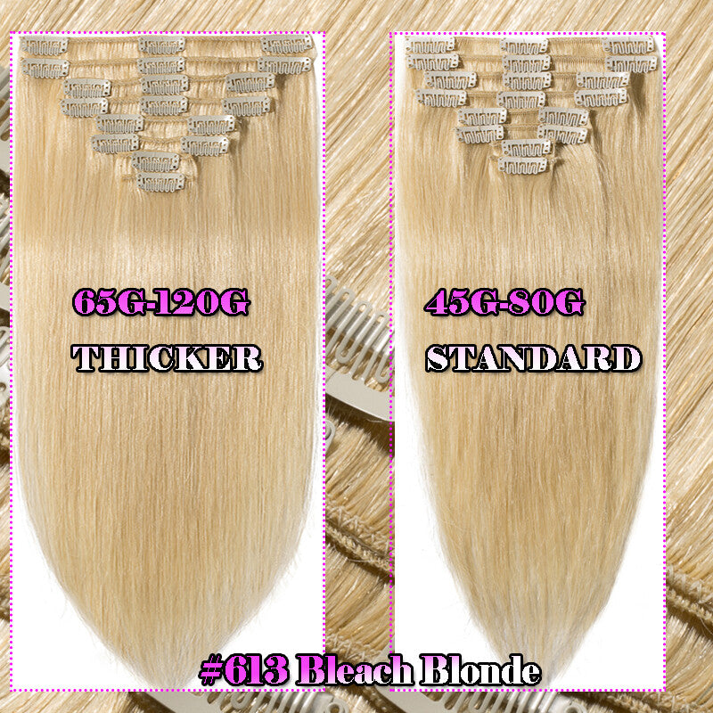 8pcs Clip-In Remy Human Hair Extensions Full Head - Brown Blonde Ombre