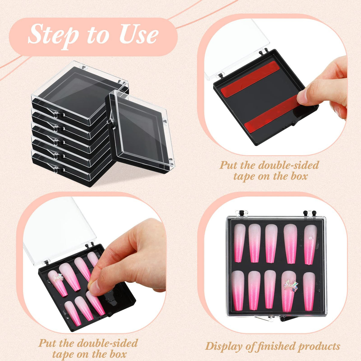 15 Pcs Clear Nail Art Storage Boxes with Double-Sided Adhesive Stickers