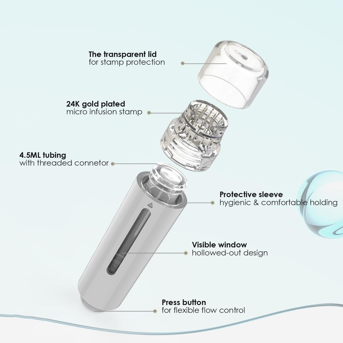 Micro Needling Derma Stamp with 0.25mm Gold Micro Needles - Titanium Reusable Tool