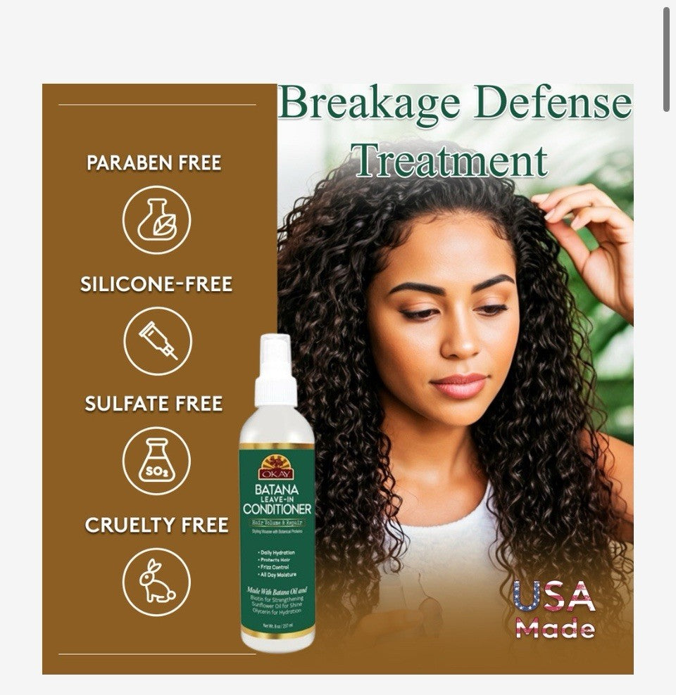 OKAY Batana Leave-In Hair Detangler Spray - Hydrating & Smoothing 8 oz