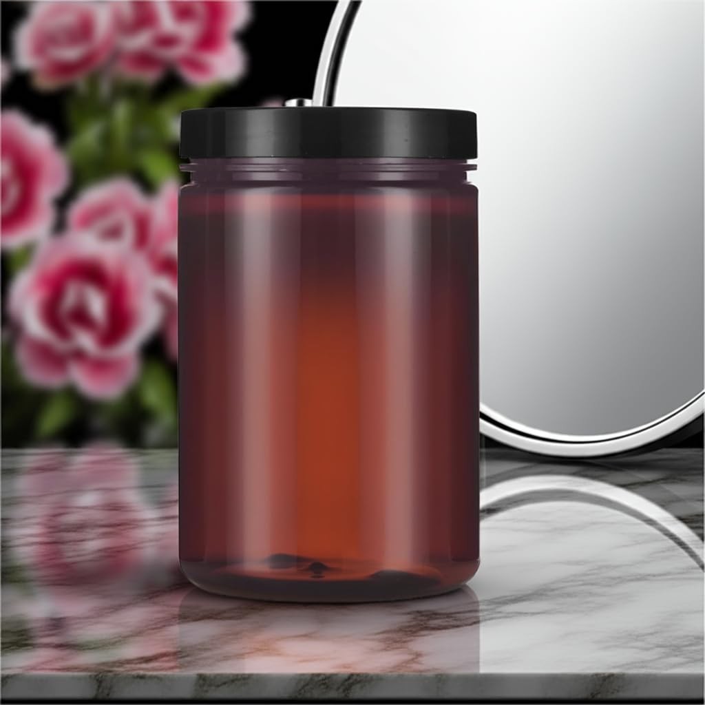 Large Amber PET Plastic Refillable Jar with Airtight Foam-Lined Lid - 25 Oz (6 Pack)