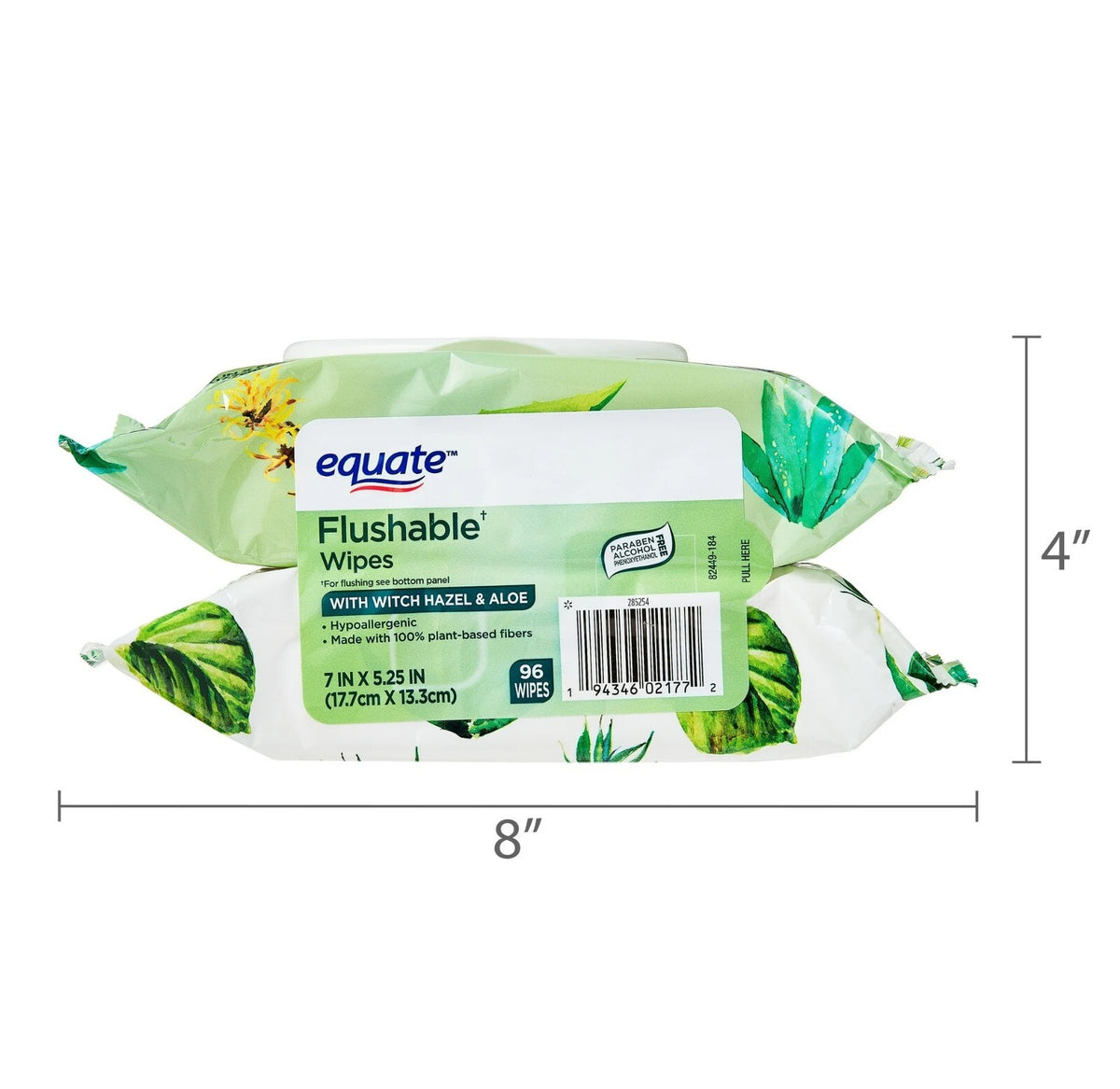 Flushable Wet Wipes with Witch Hazel & Aloe - 96 Wipes, 2 Pack