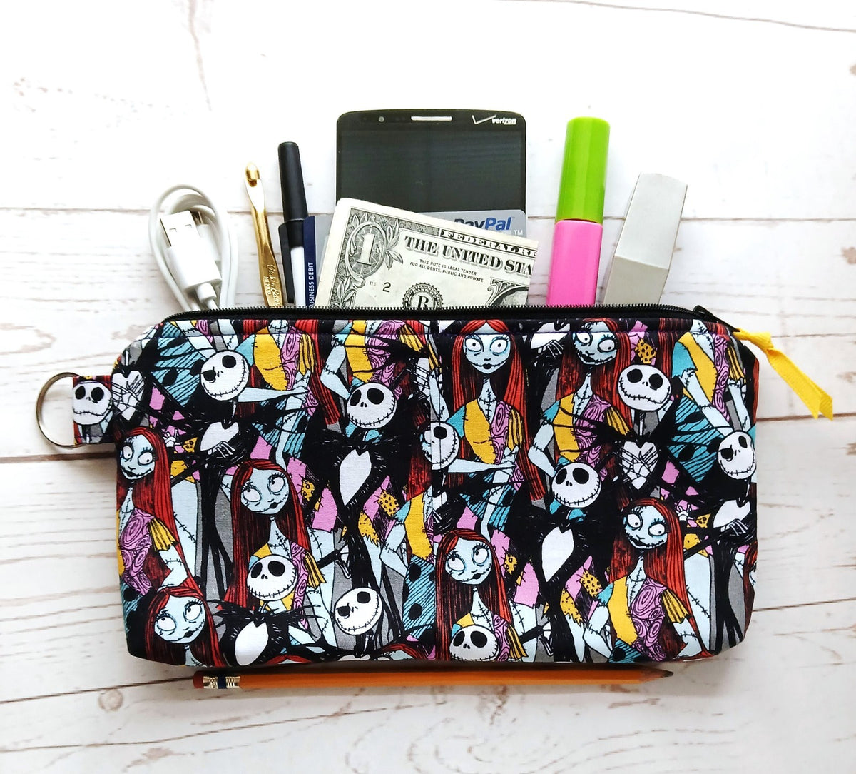 Handmade Nightmare Before Christmas Zipper Pouch - Travel Makeup & Pencil Case