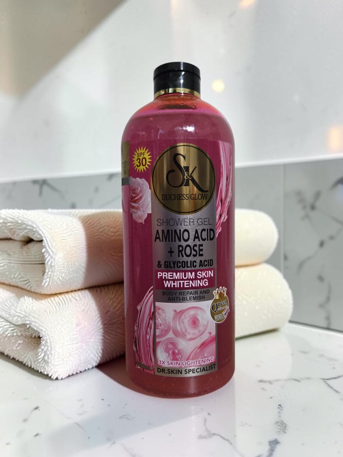 Amino & Glycolic Acid Rose Brightening Shower Gel 1000ml - Skin Hydration & Clarifying