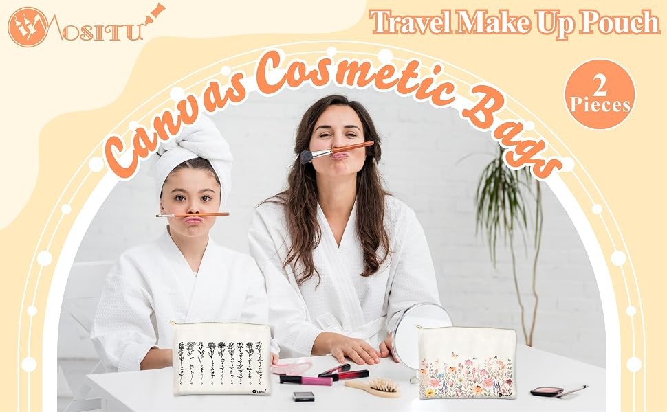 Canvas Cosmetic Bags Set - Cotton Makeup Bags for Travel & Daily Use