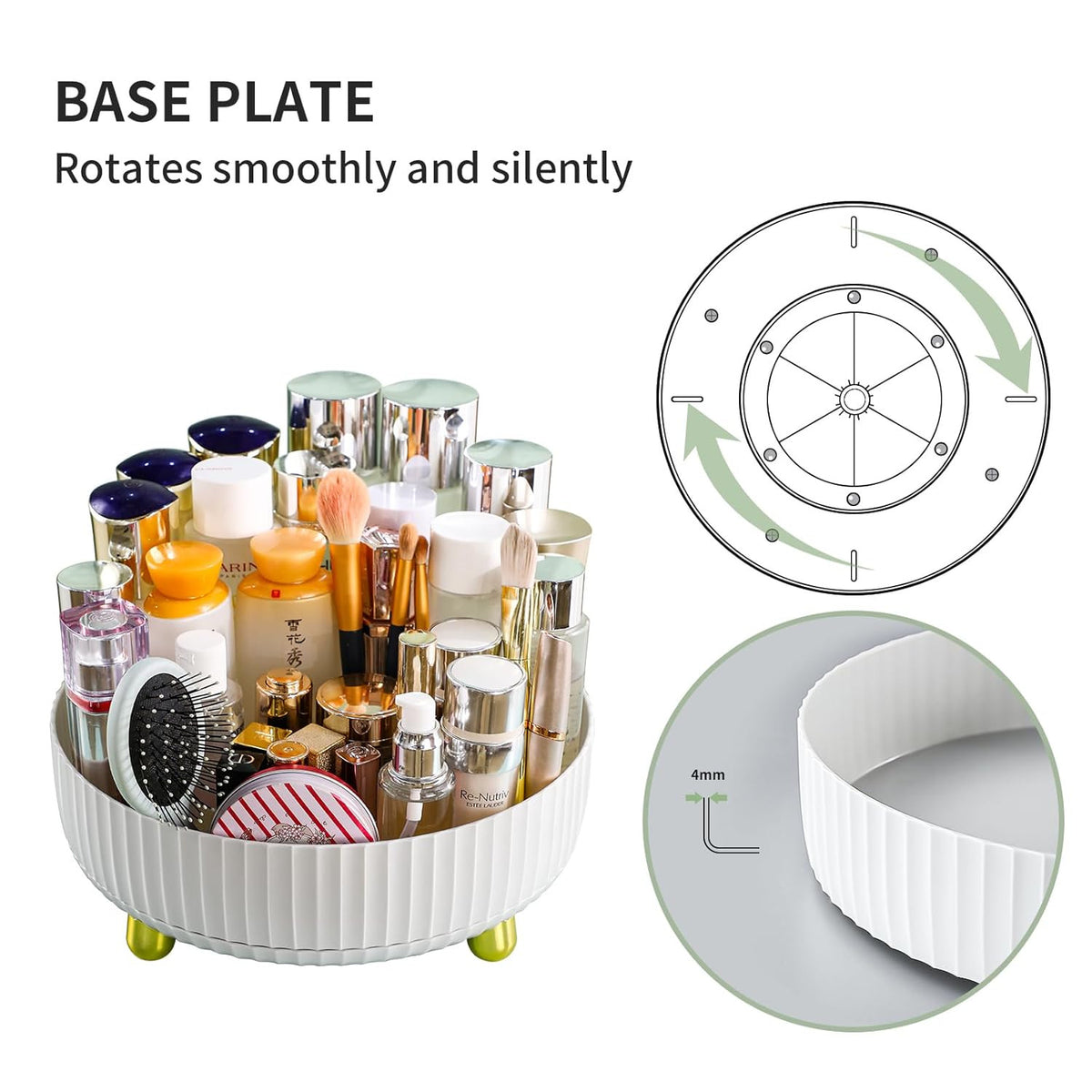 Rotating Makeup Organizer Tray with Perfume Holder - 360° Turntable, White