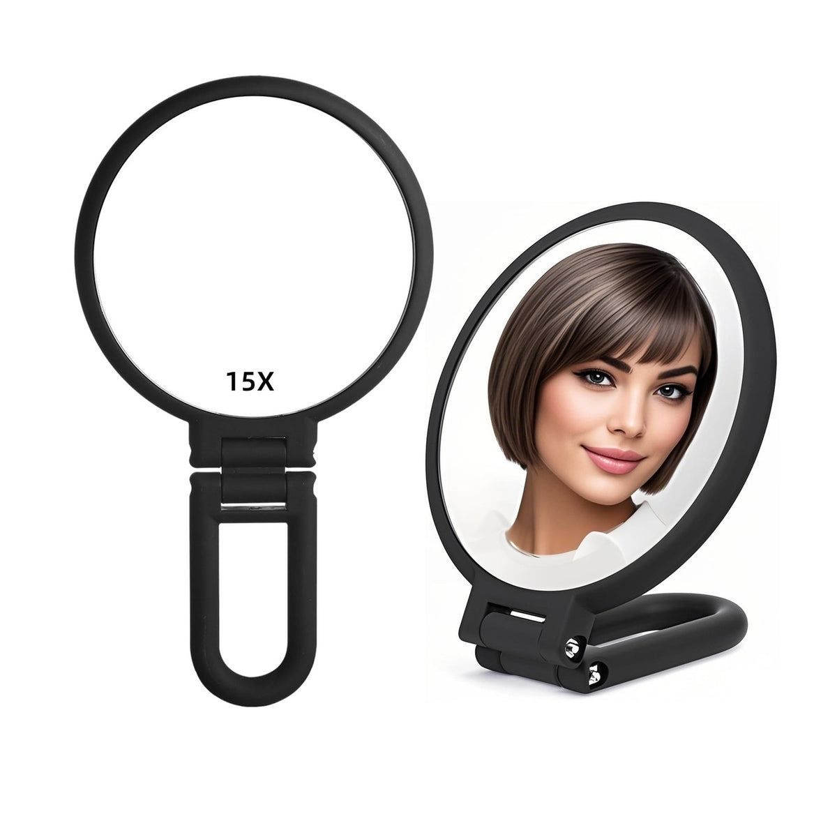 15X Handheld Travel Mirror with Adjustable Rotation Handle Double-Sided Magnifying