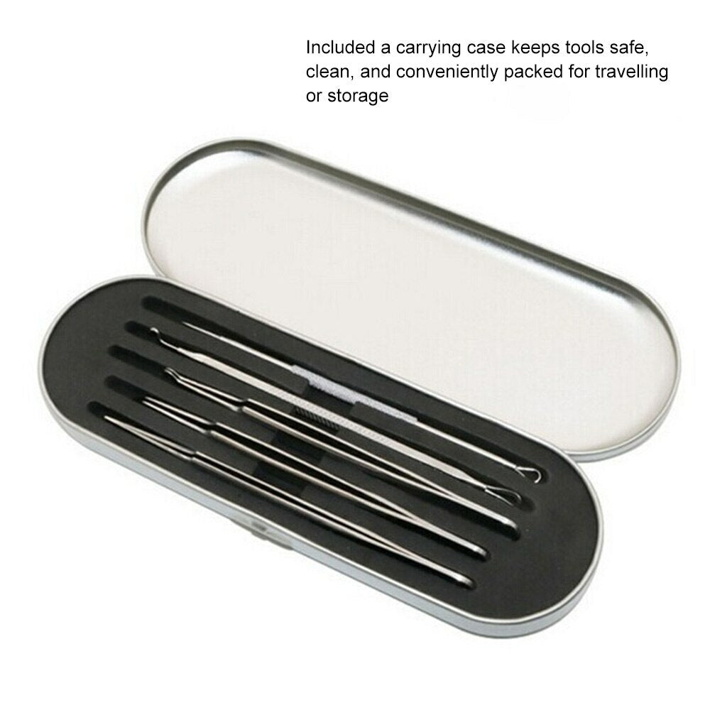 Blackhead and Acne Comedone Extractor Kit - Stainless Steel Pimple Remover with Tweezers & Case