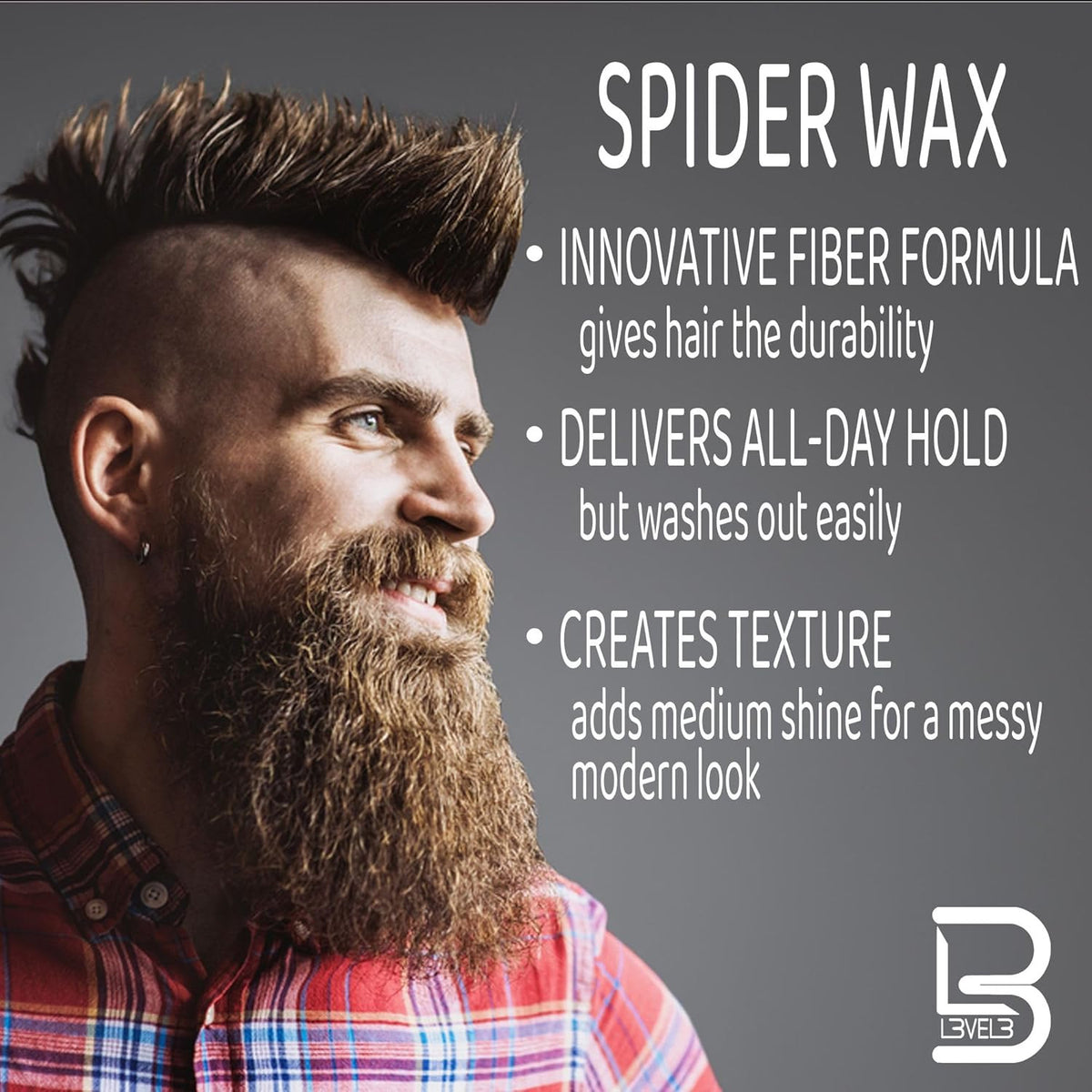 L3 Level 3 Spider Hair Wax - Strong Hold, Long Lasting, Medium Shine, Flake-Free Men’s Hair Styling Product