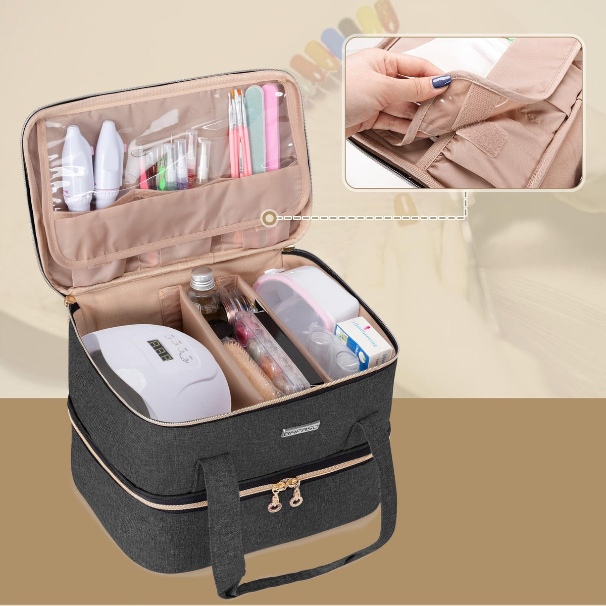 Nail Polish & Lamp Storage Case Holds 40 Bottles with Manicure Tools