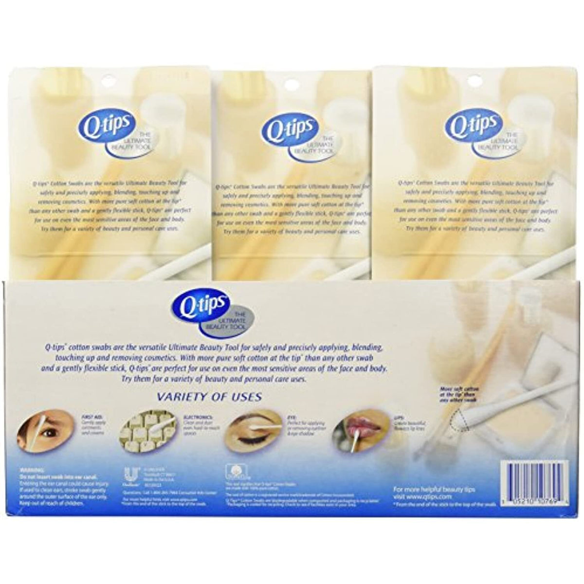 Cotton Swabs Pack of 3 x 625 Count - Multi-Purpose Cleaning & Beauty Tool