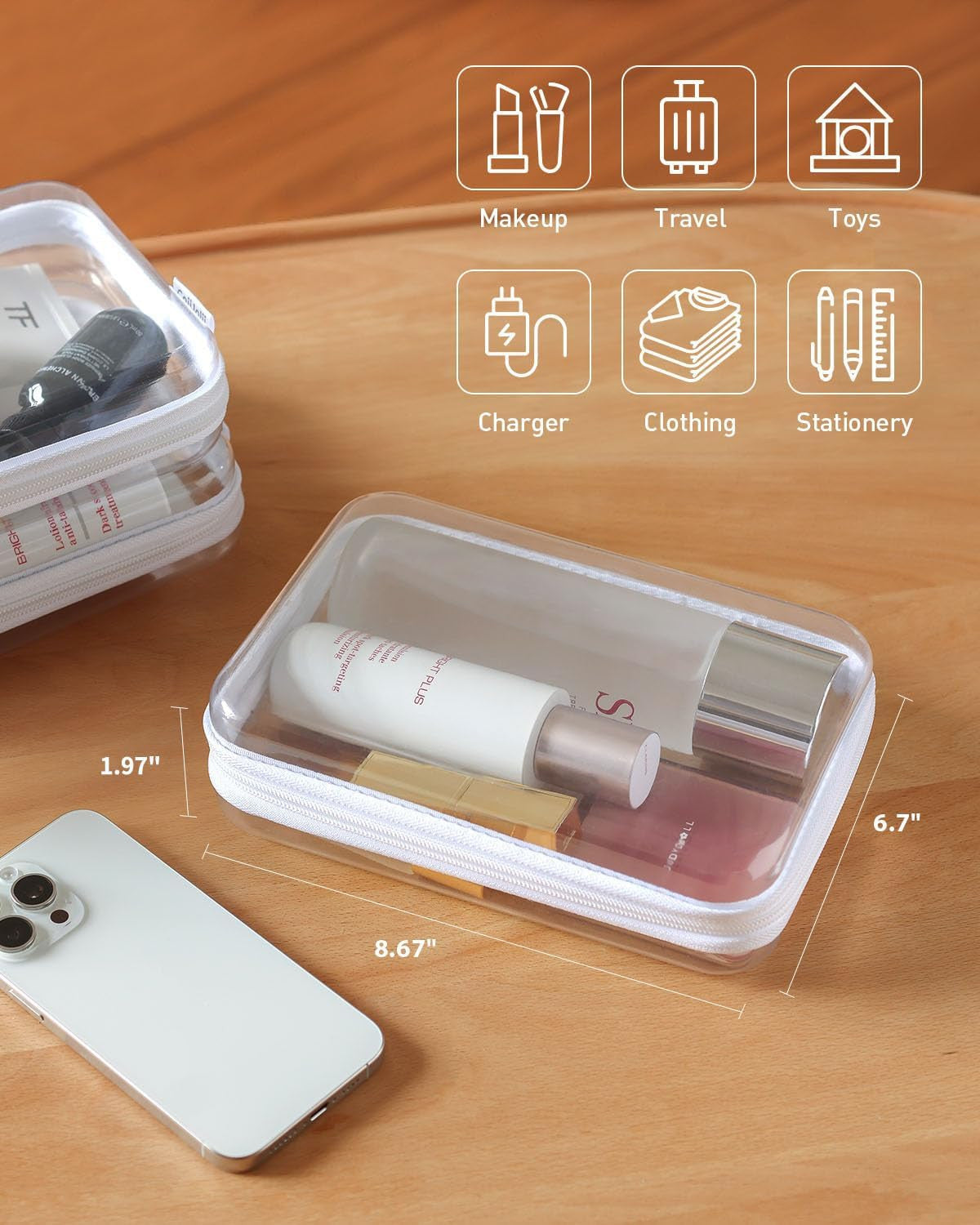 Transparent Rigid Plastic Storage Cases with Zipper - Set of 3
