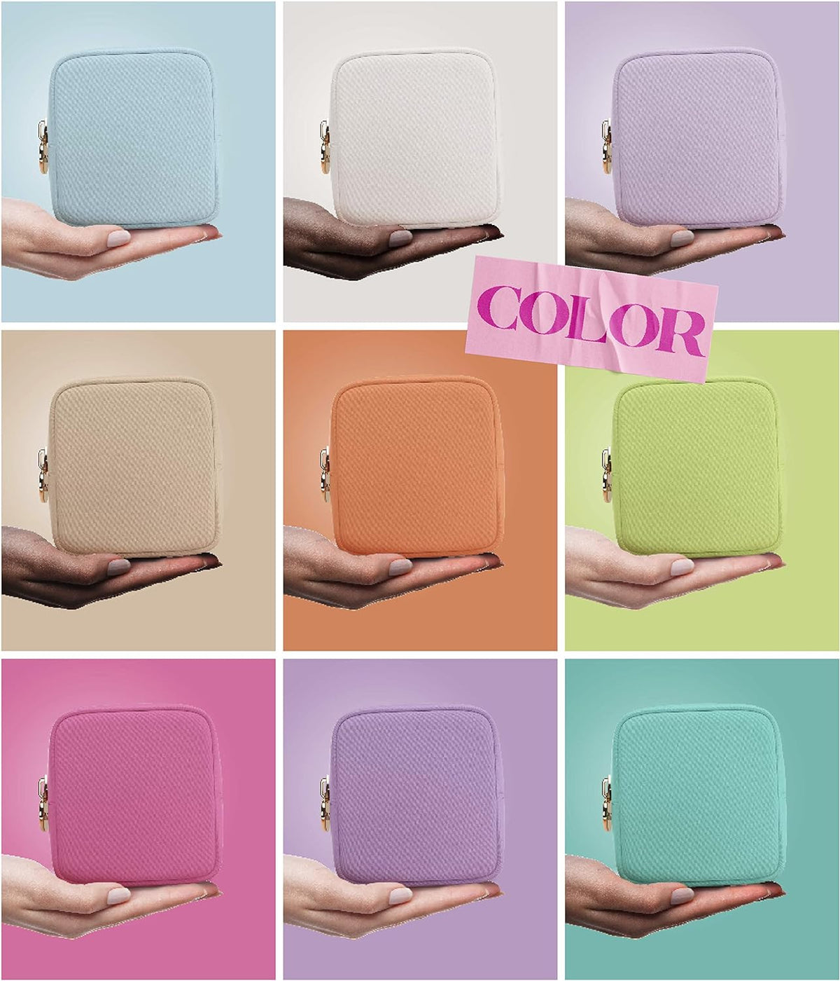 Travel Makeup Bag Waterproof Nylon Cosmetic Pouch with Zipper - Small Organizer for Women & Girls