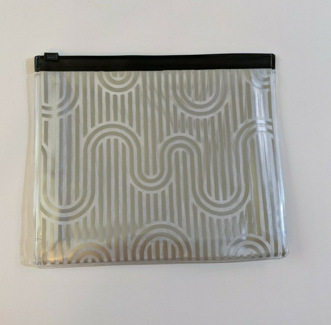 Set of 2 Silver Pattern Travel Makeup Bags with Slider Top and Clear Plastic