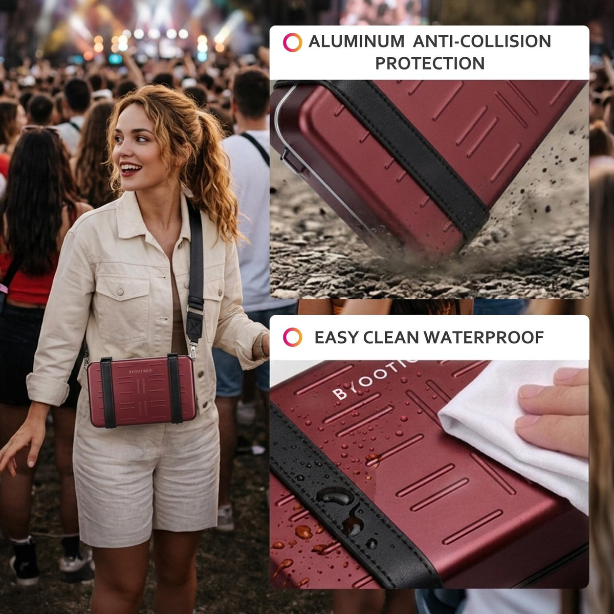 Mini Aluminum Crossbody Bag with Travel Case - Portable Hard Shell Handbag