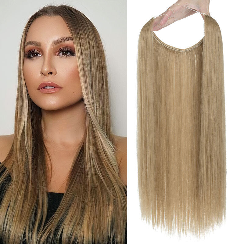 Invisible Wire Hair Extensions - Natural Synthetic Length & Body Wavy or Straight