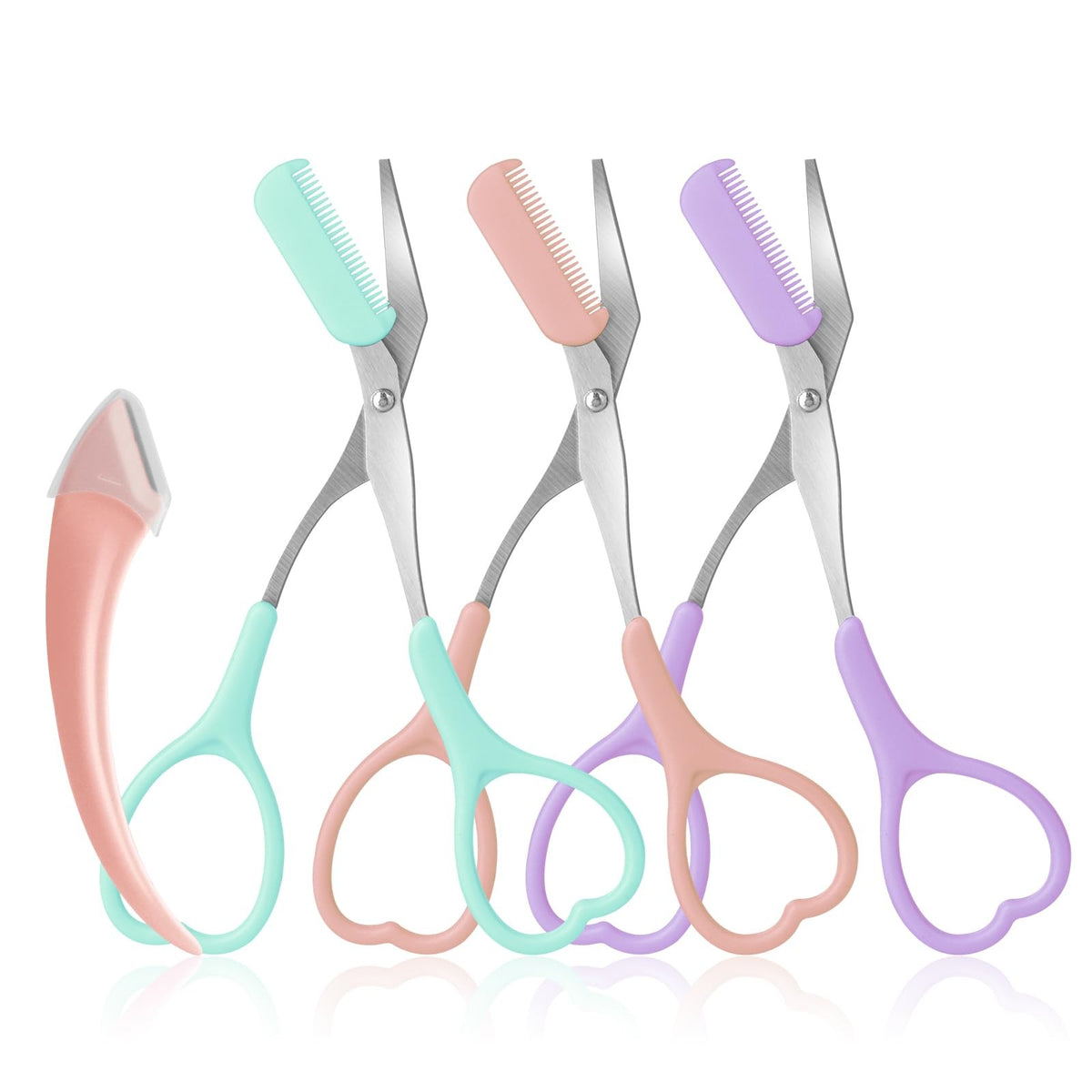 Eyebrow Scissors with Razor and Comb, Light Pink, Green, Purple
