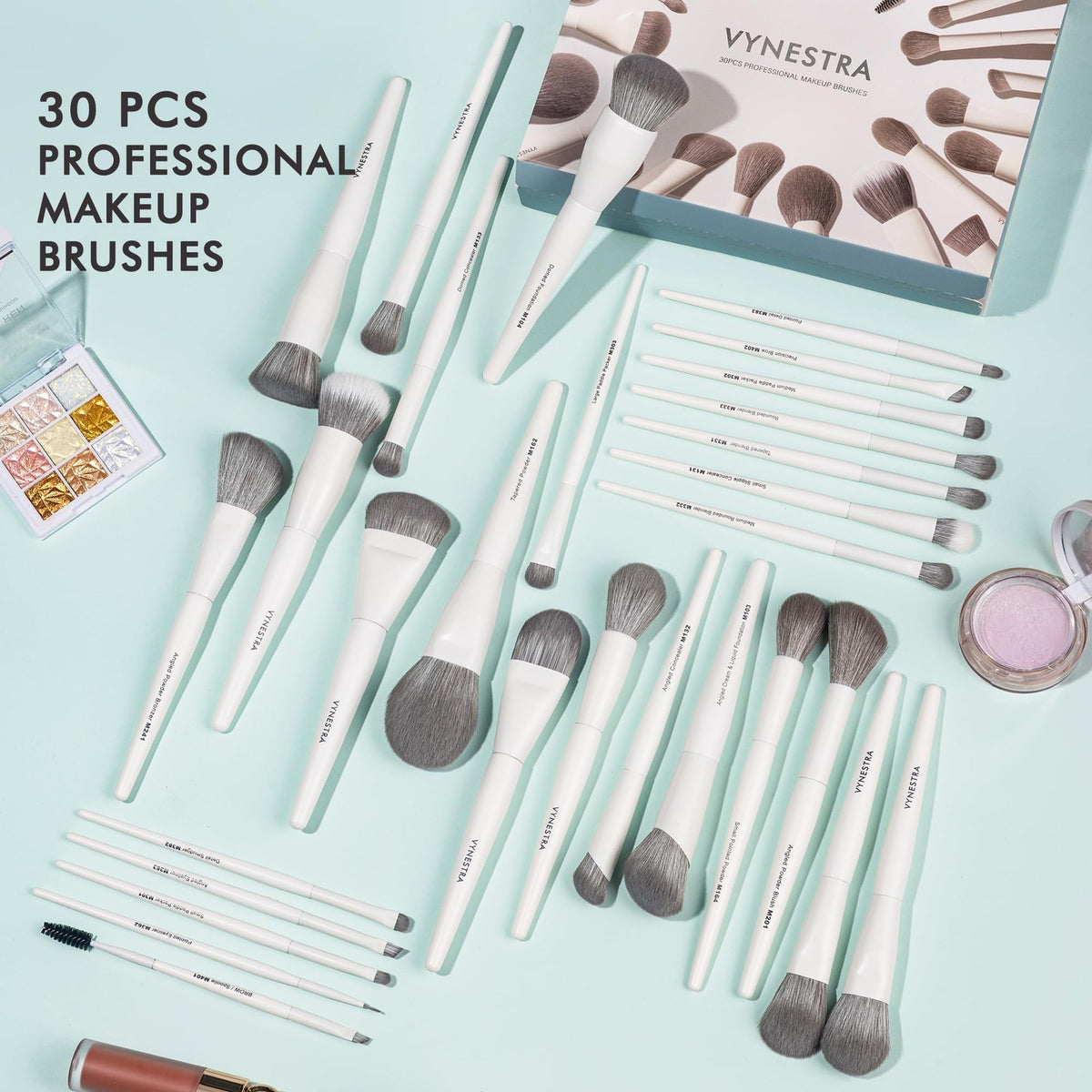 30 Pcs Professional Makeup Brush Set with Soft Synthetic Bristles and Elegant Wooden Handles