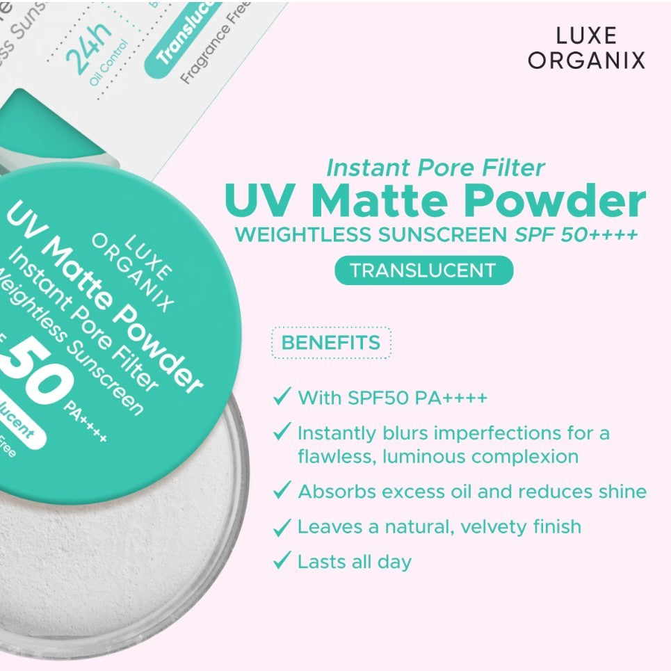 Matte Face Powder with SPF 50, Zero Sebum Blurring Loose Powder 15g