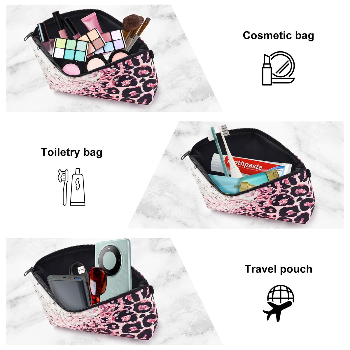 Travel Makeup Bag with Zipper, Compact Cosmetic Pouch for Women & Men