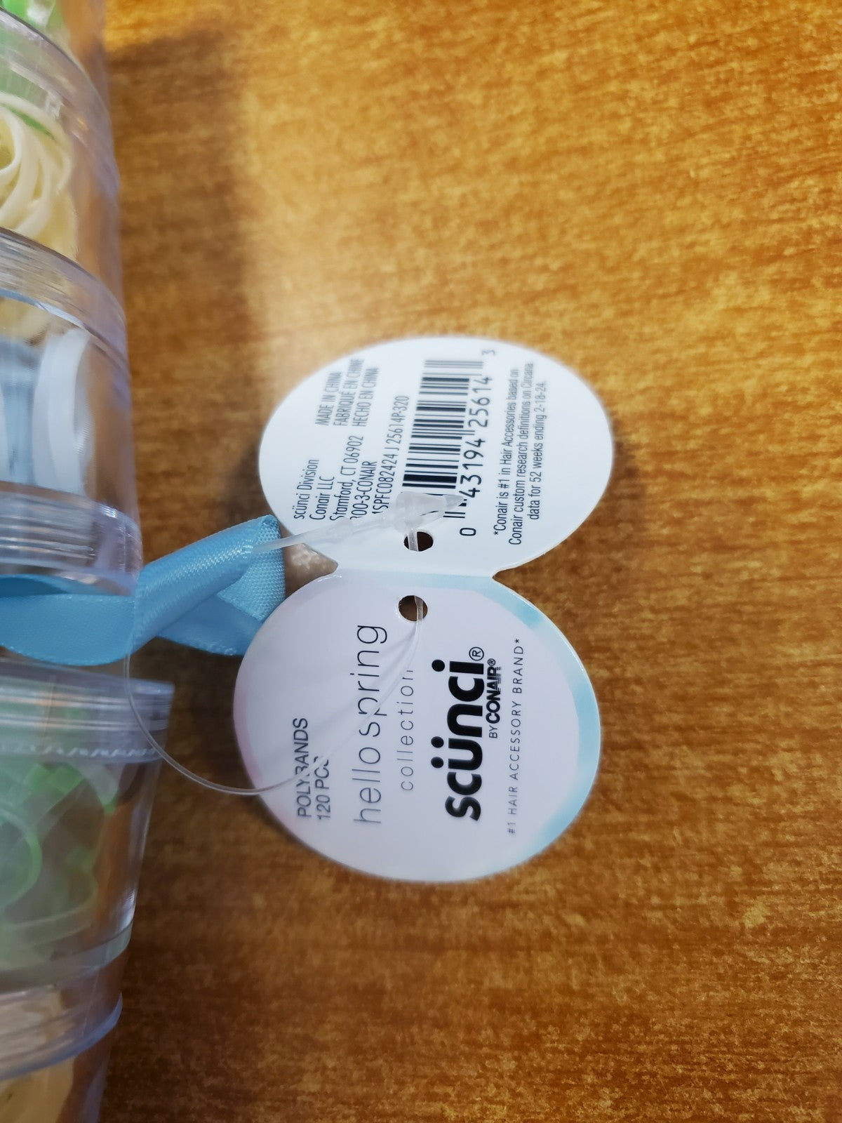 6 Tubes of 120: Scunci Poly Hair Bands *Green/White/Blue* (6143) R9P6a