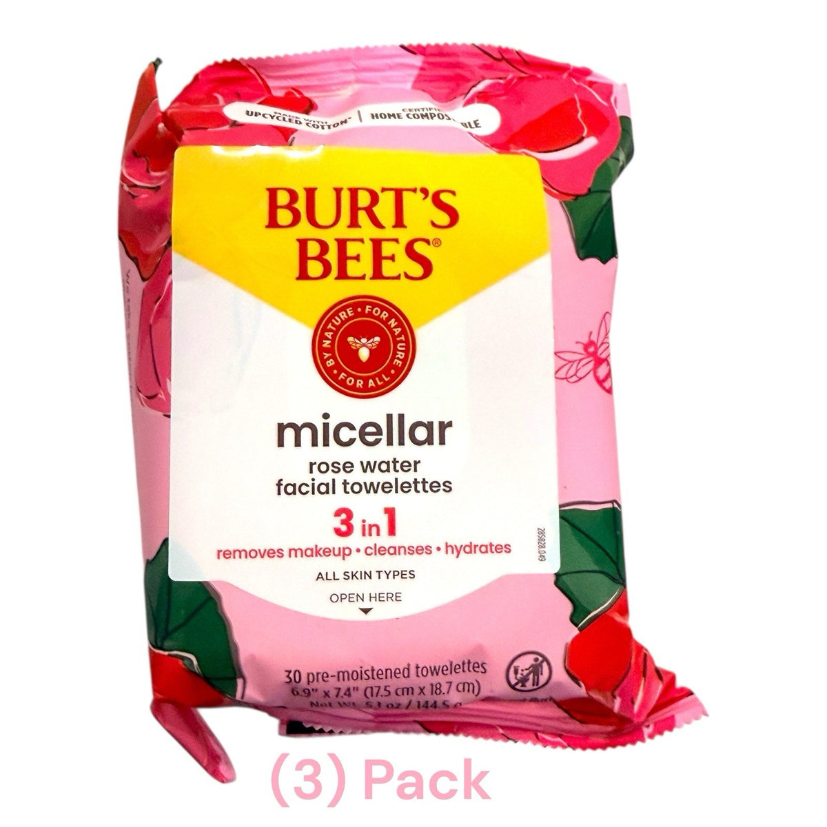 Micellar Facial Towelettes with Rose Water - 3-Pack, 90 Wipes, All Skin Types
