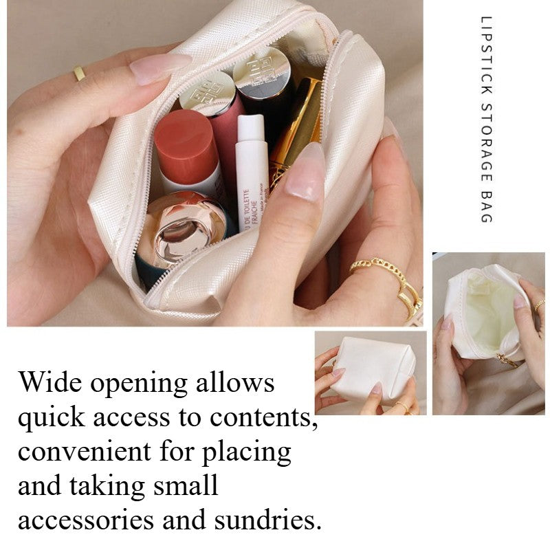 Small Satin Makeup Bag with Gold Zipper - Lipstick & Skincare Storage