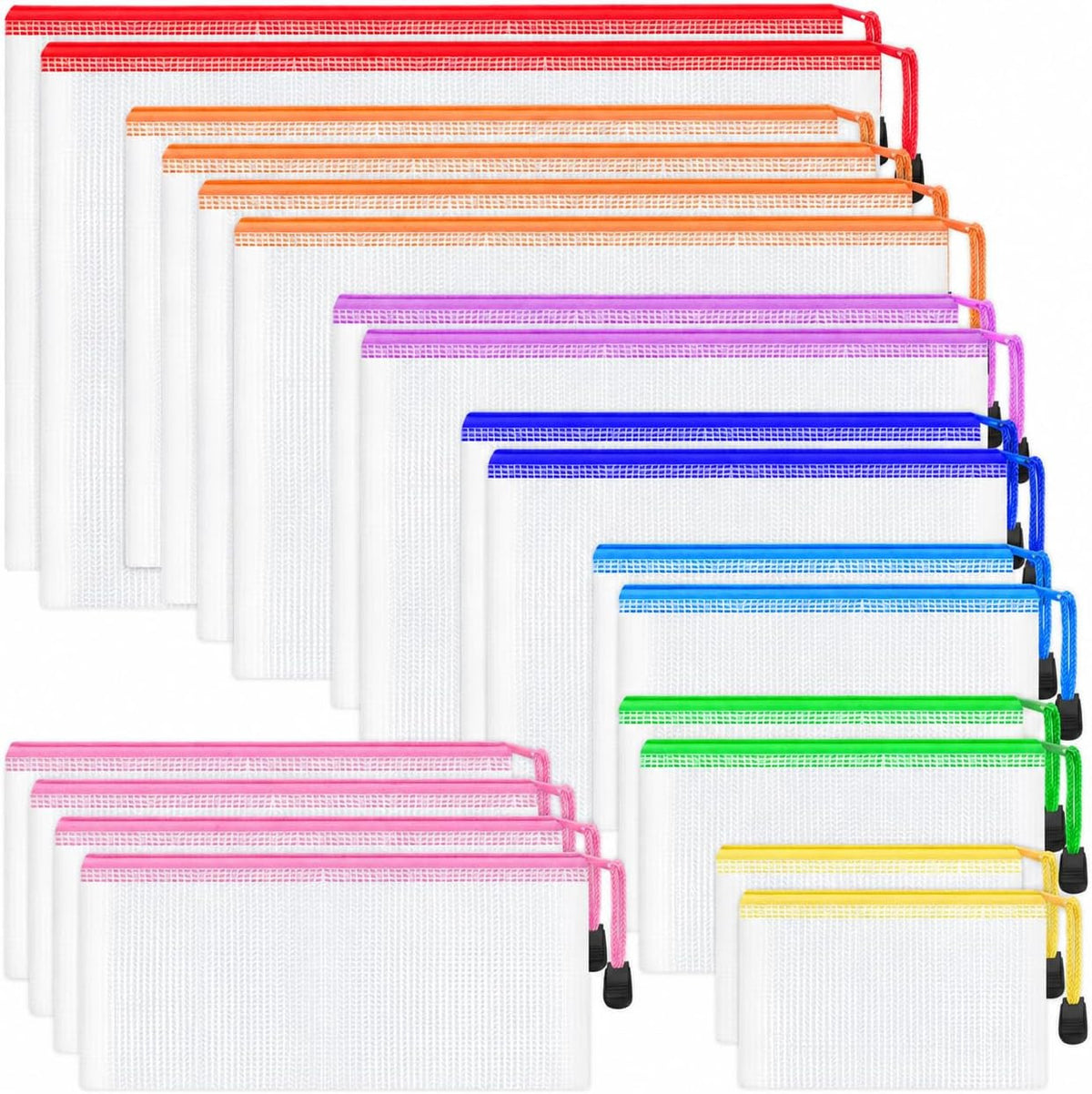 Mesh Zipper Pouch Bags Set - 8 Sizes, Multicolor Plastic Storage Bags