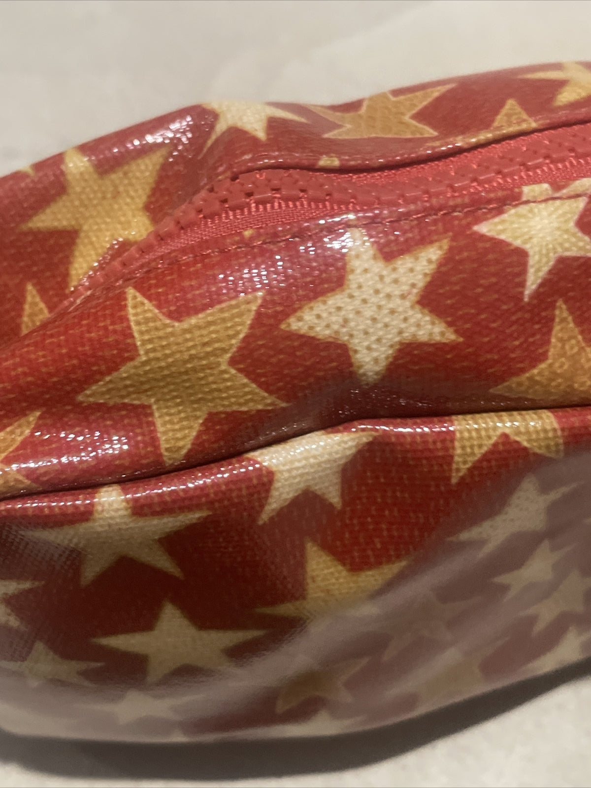 Red Star Print Coated Canvas Cosmetic Bag - Makeup Pouch & Travel Organizer